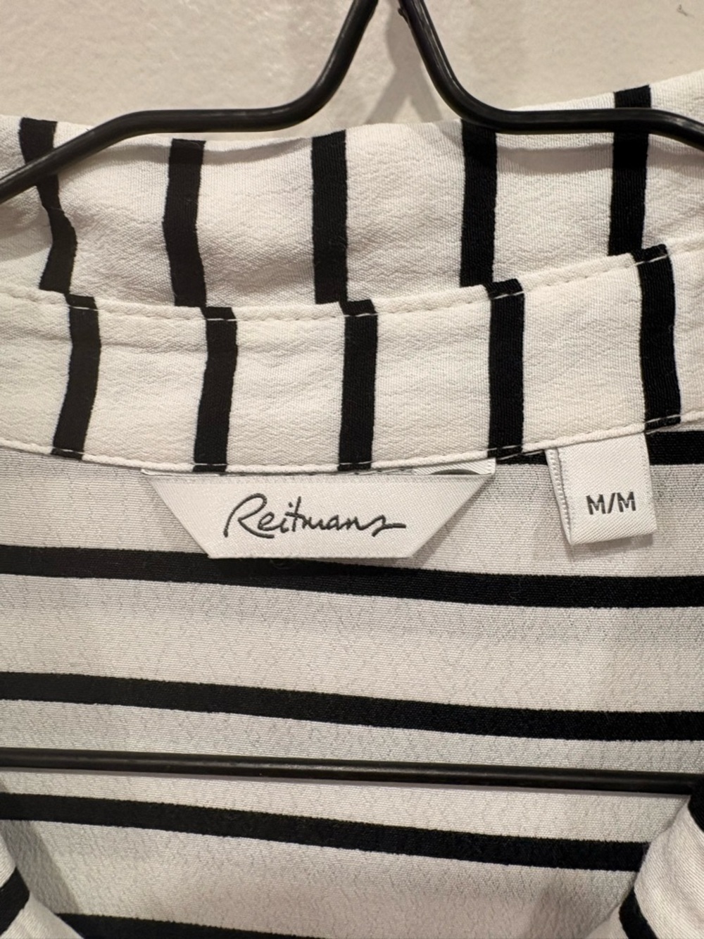 335. Reitmans Black and White Vertical Stripe Button-Down Shirt - Picture 2 of 4